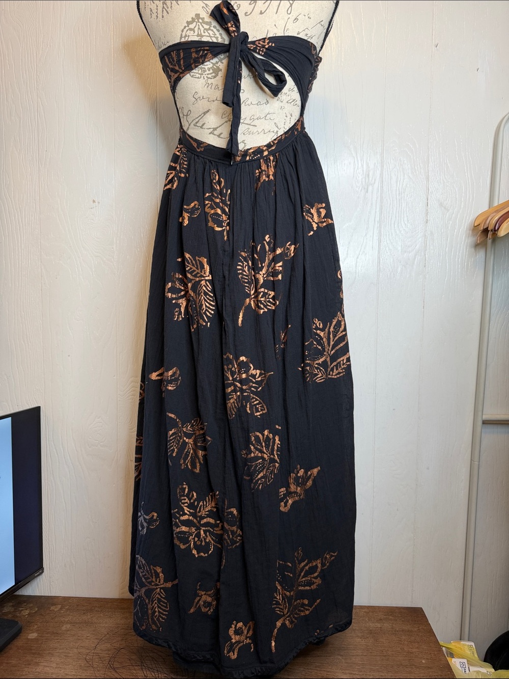 Free People Baja Babe Black Strapless Midi Dress with Copper Floral Print S - Picture 4 of 4